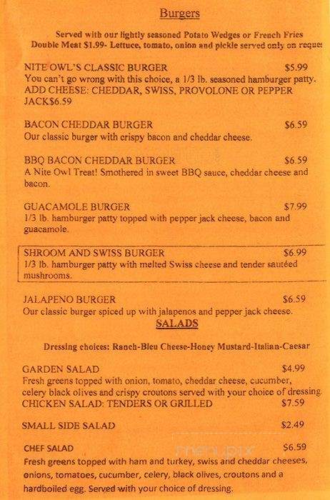 Nite Owl Sports Bar & Grill - Lakewood, CO menu_pic