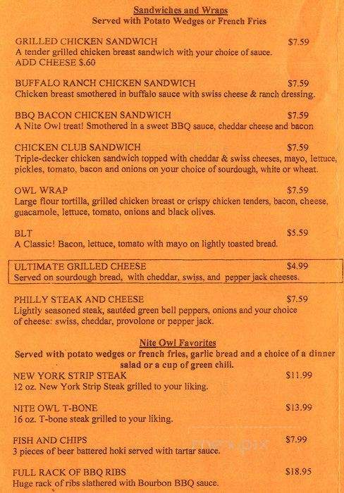 Nite Owl Sports Bar & Grill - Lakewood, CO menu_pic