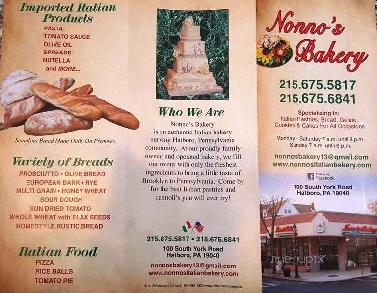 Nonno's Bakery - Hatboro, PA menu_pic