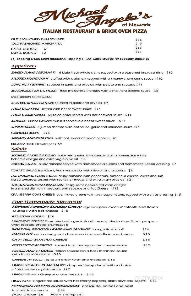 Michael Angelo's Restaurant & Brick Oven Pizza - Fairfield, NJ menu_pic
