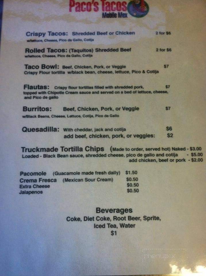 Paco's Tacos Mobile Mex - Cranston, RI menu_pic