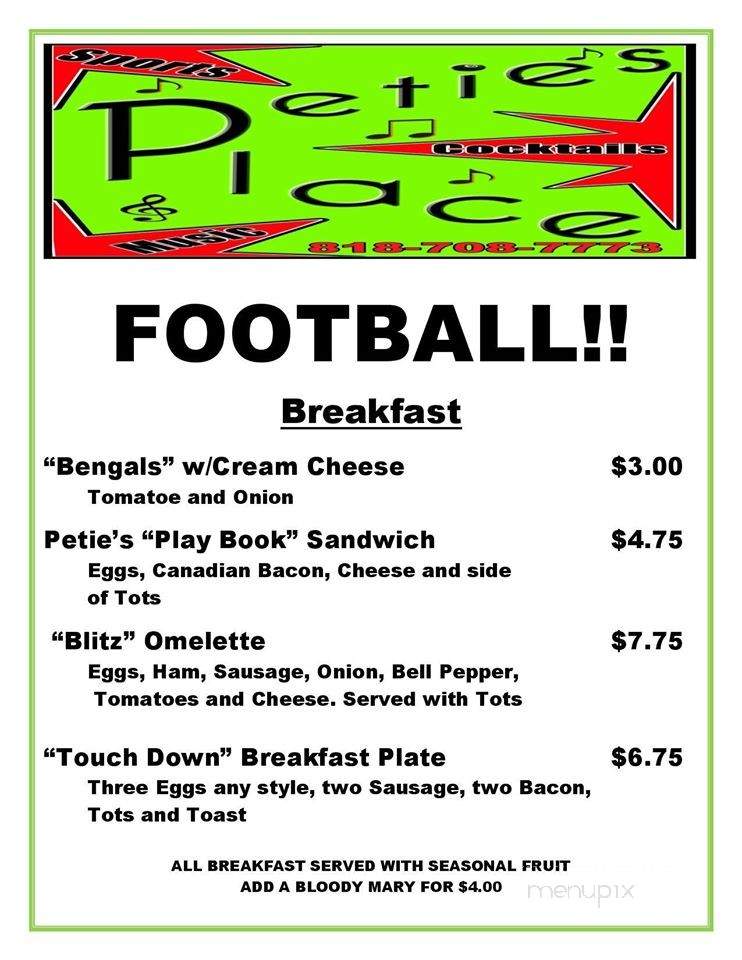 Petie's Place - Tarzana, CA menu_pic
