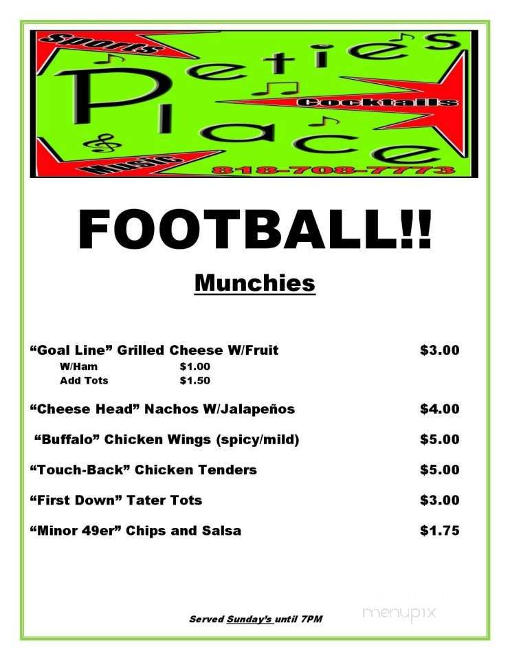 Petie's Place - Tarzana, CA menu_pic