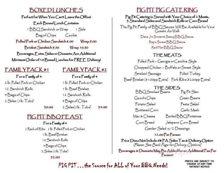 Pig Pit - Reading, PA menu_pic