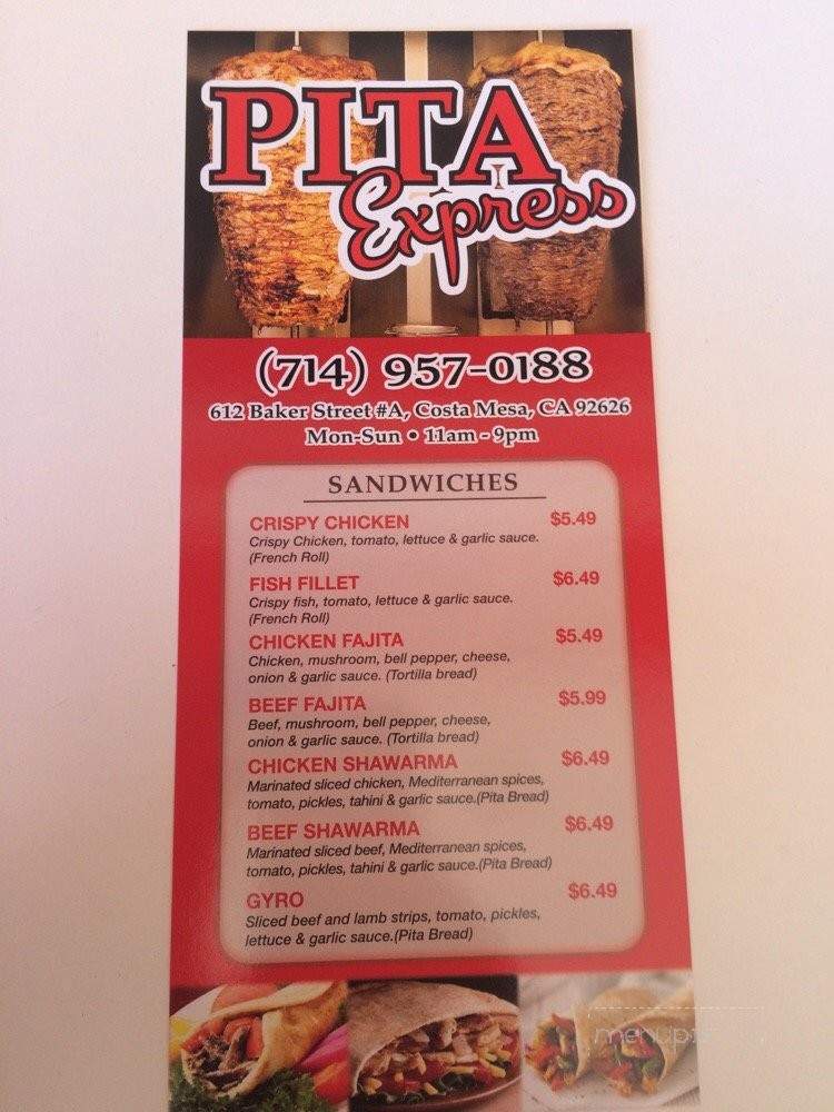 Pita Express - Costa Mesa, CA menu_pic