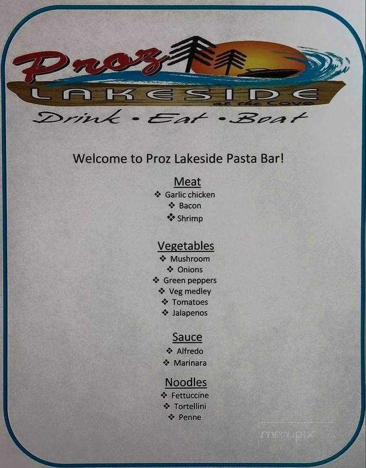 Proz Lakeside - Devils Lake, ND menu_pic