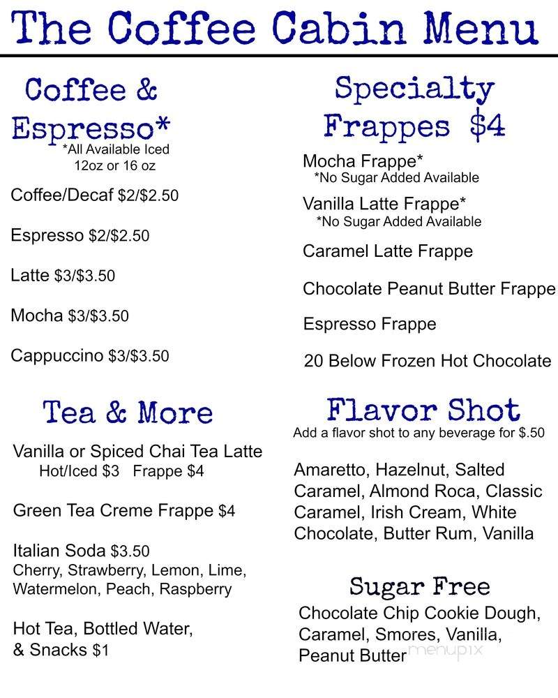 The Coffee Cabin - Angier, NC menu_pic
