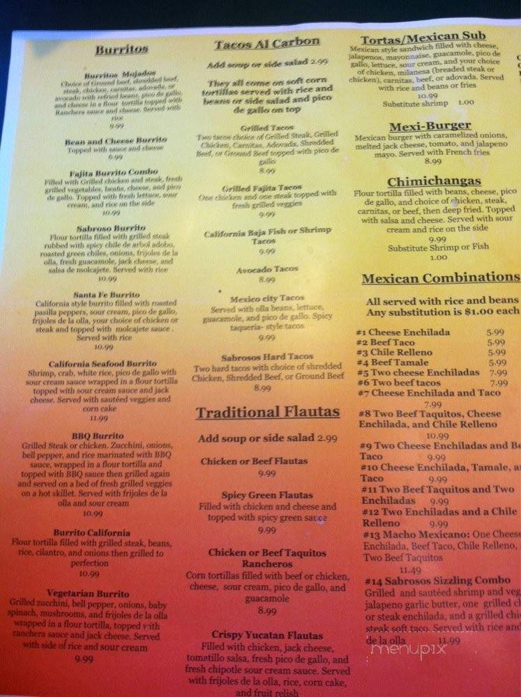 Sabrosos Mexican Grill - Fayetteville, NC menu_pic