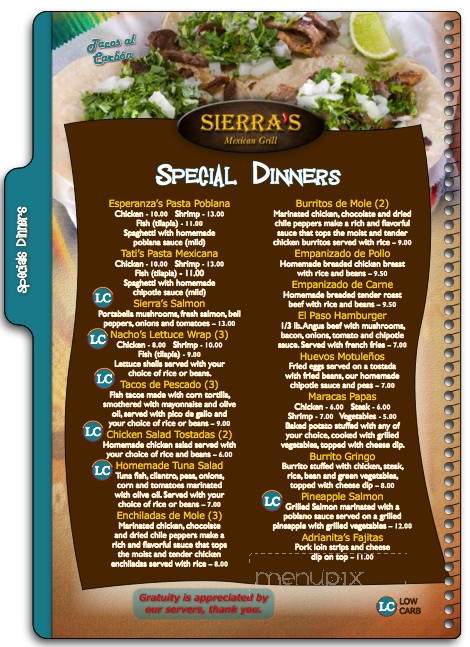 Sierra's Mexican Grill - Spartanburg, SC menu_pic