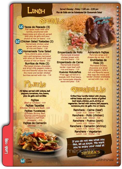 Sierra's Mexican Grill - Spartanburg, SC menu_pic