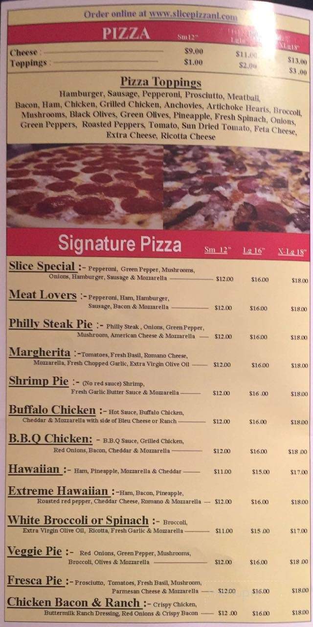 Slyce Pizza Bar - New London, CT menu_pic
