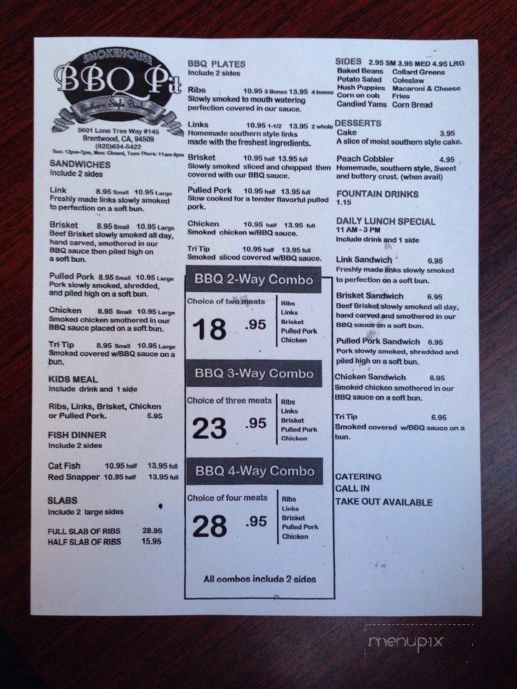 Smokehouse BBQ Pit - Brentwood, CA menu_pic
