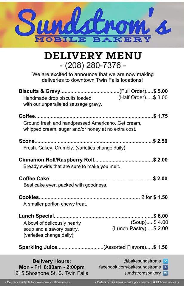 Sundstrom's Mobile Bakery - Twin Falls, ID menu_pic