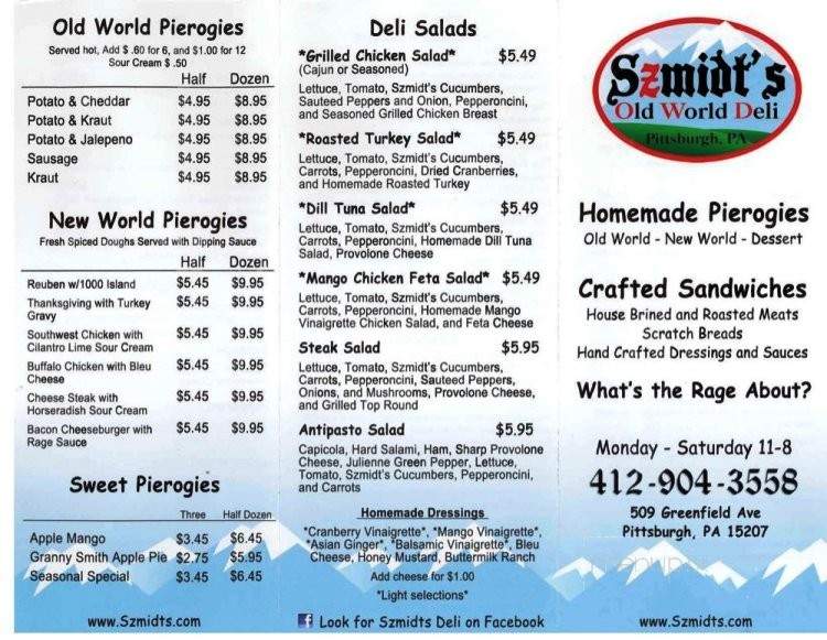 Szmidt's Old World Deli - Pittsburgh, PA menu_pic