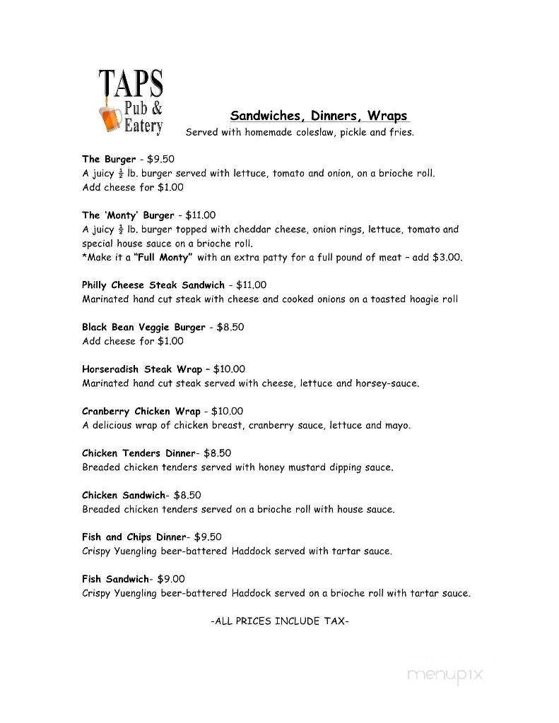 TAPS Pub & Eatery - Montague Township, NJ menu_pic