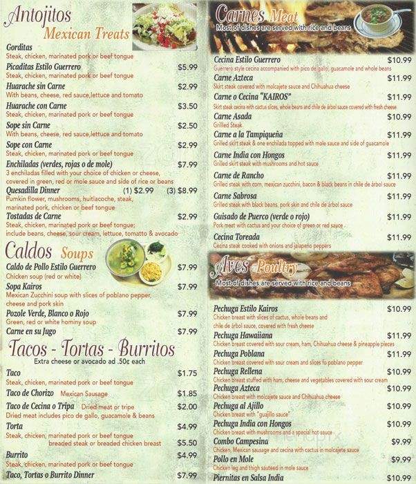Taqueria & Restaurant Kairos - Chicago, IL menu_pic