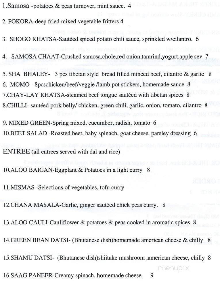 Tashi Delek - El Cerrito, CA menu_pic
