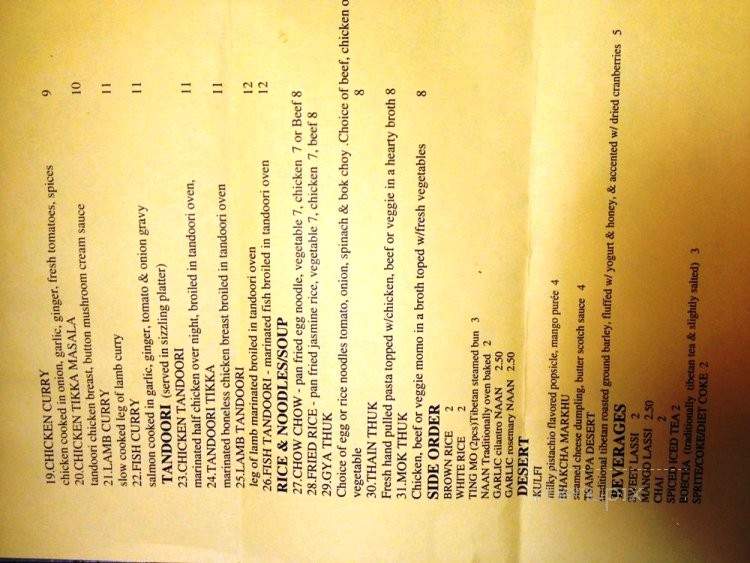 Tashi Delek - El Cerrito, CA menu_pic