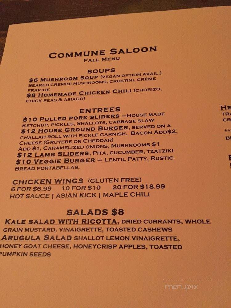 Commune Saloon - Woodstock, NY menu_pic