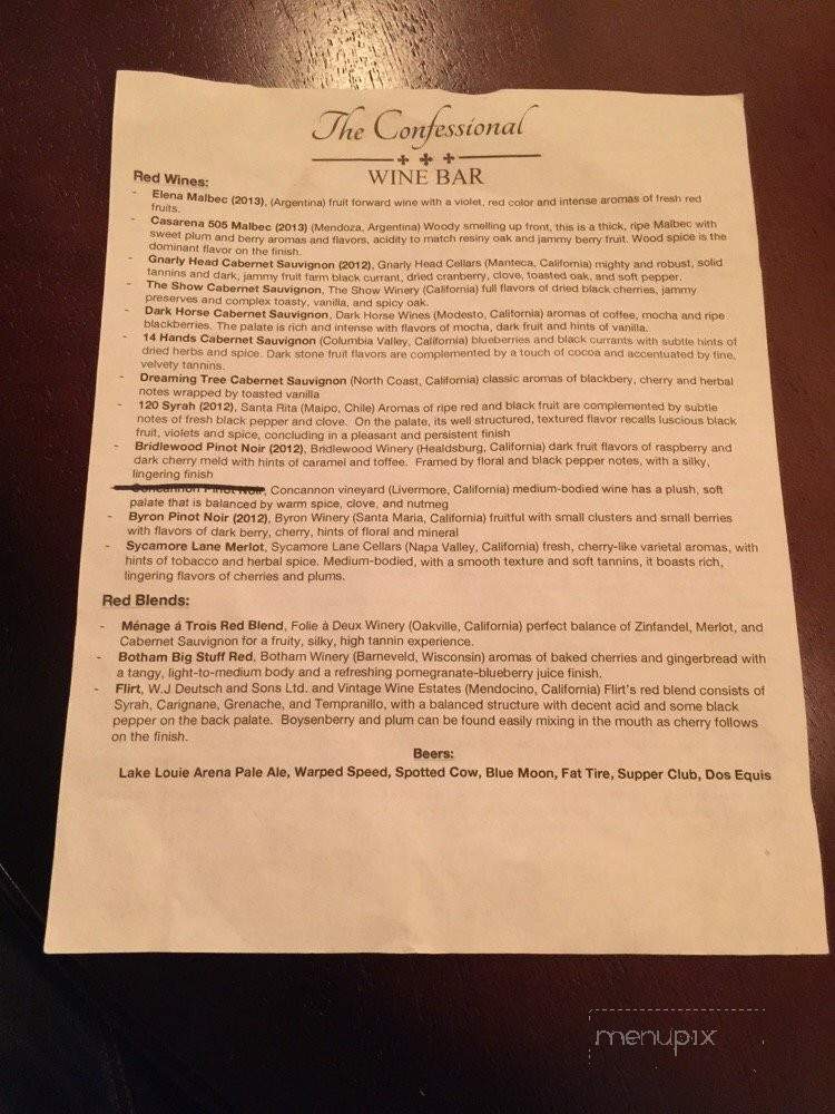 The Confessional Wine Bar - Dodgeville, WI menu_pic
