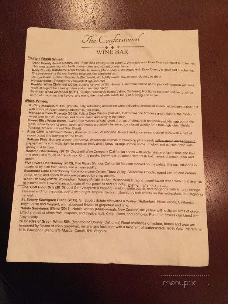 The Confessional Wine Bar - Dodgeville, WI menu_pic