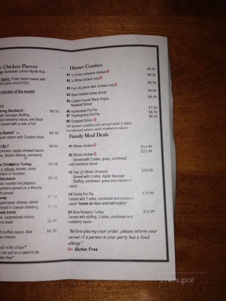 The Custom House Rotisserie - Salem, MA menu_pic