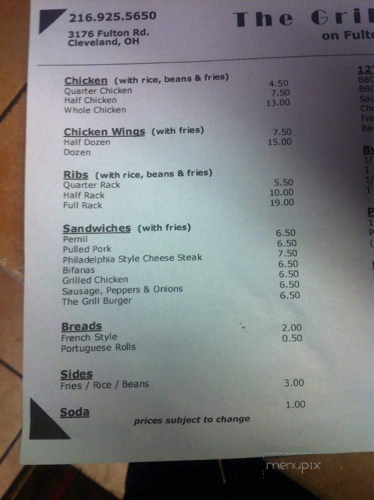 The Grill On Fulton - Cleveland, OH menu_pic