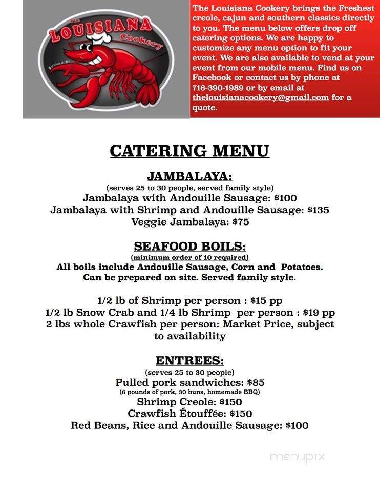 Louisiana Cookery - Buffalo, NY menu_pic