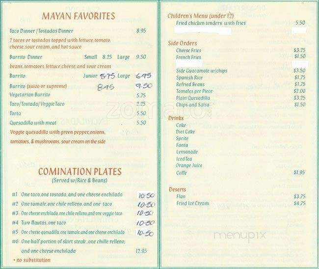 Mayan Palace - Orland Park, IL menu_pic