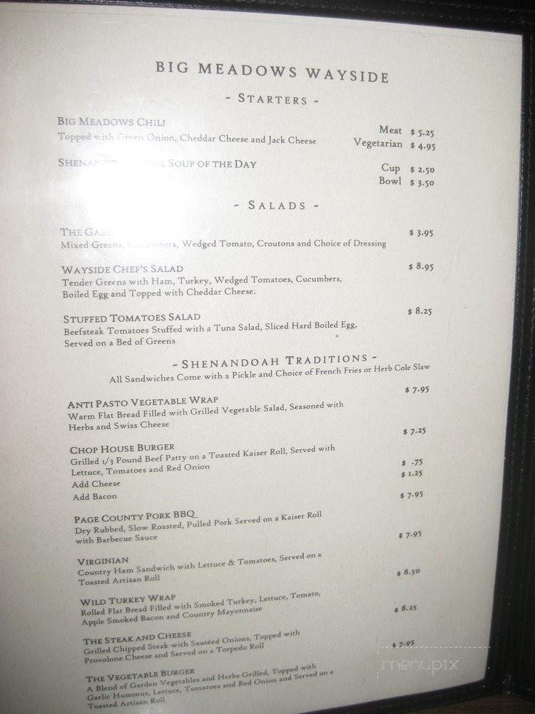 Big Meadows Wayside - Luray, VA menu_pic