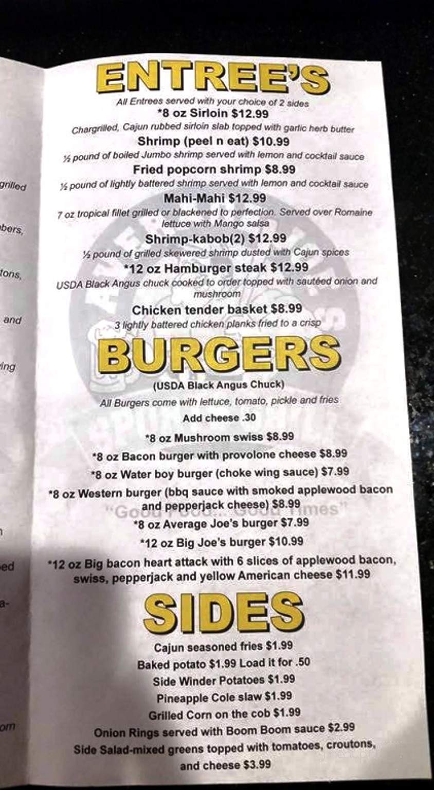 Average Joes Sports Grill - Rockmart, GA menu_pic