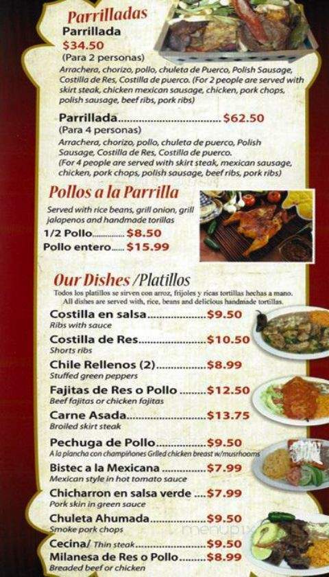 Parrilladas Mexican Grill - Cicero, IL menu_pic