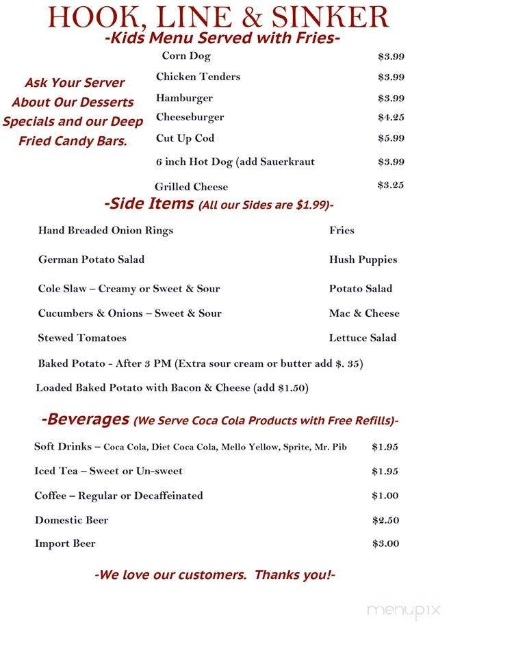 Hook Line & Sinker - Steeleville, IL menu_pic