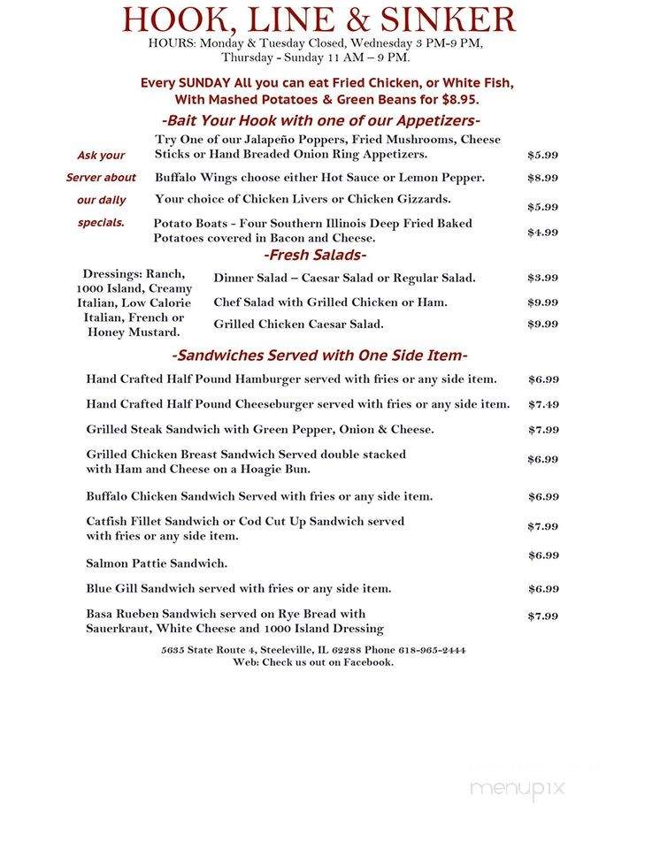 Hook Line & Sinker - Steeleville, IL menu_pic