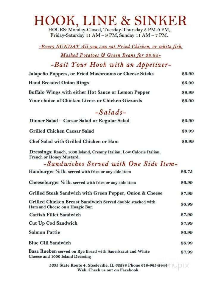 Hook Line & Sinker - Steeleville, IL menu_pic