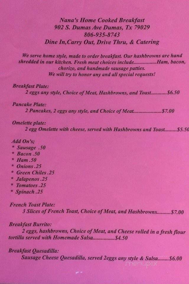 Nana's Kitchen - Tryon, NC menu_pic
