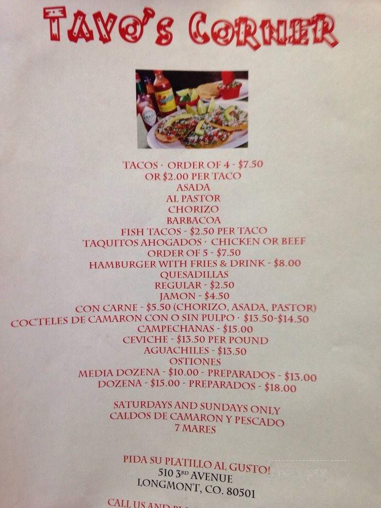 Tavo's Corner - Longmont, CO menu_pic