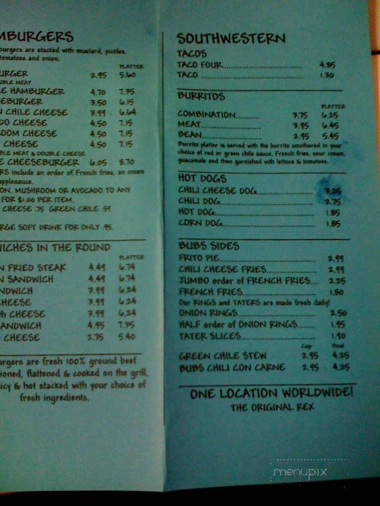 Rex's Hamburgers - Albuquerque, NM menu_pic