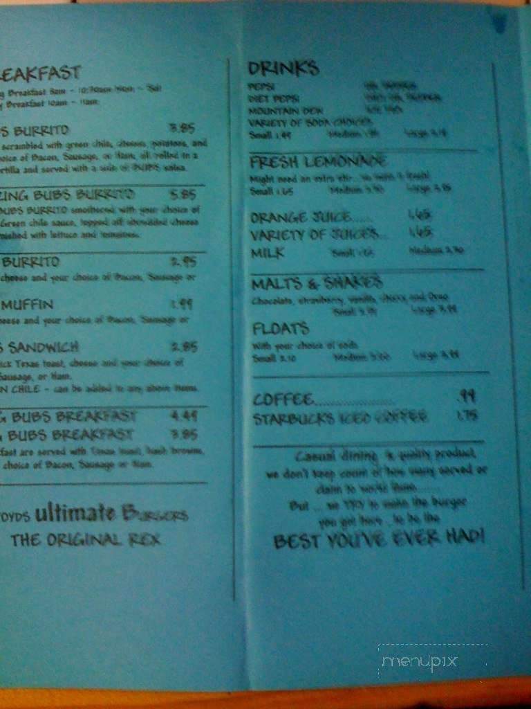 Rex's Hamburgers - Albuquerque, NM menu_pic