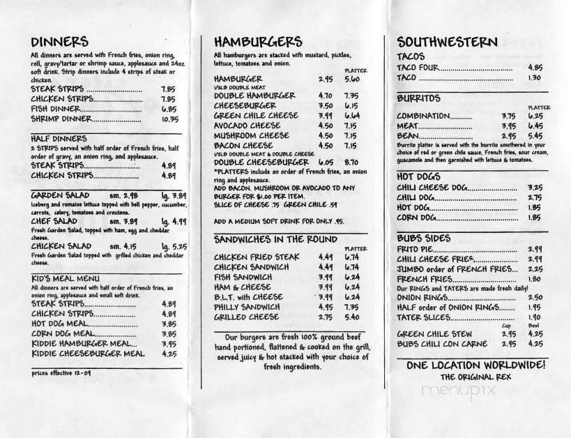 Rex's Hamburgers - Albuquerque, NM menu_pic