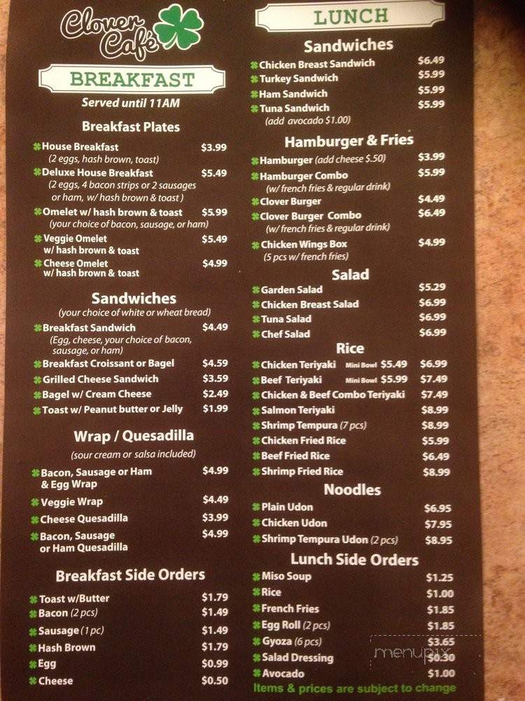 Clover Cafe - Los Angeles, CA menu_pic