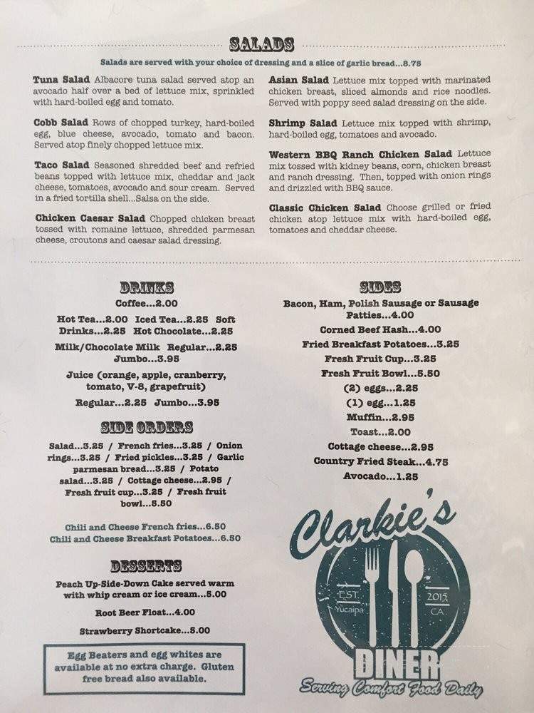 Online Menu of Clarkies Diner, Yucaipa, CA