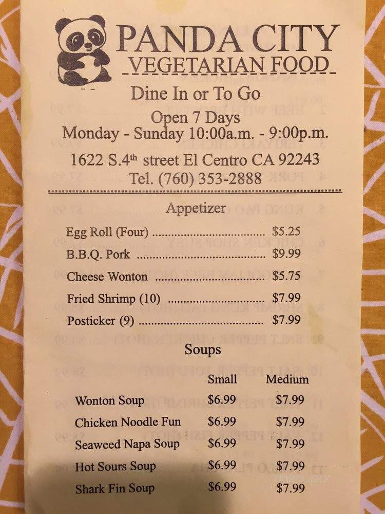 Panda City - El Centro, CA menu_pic