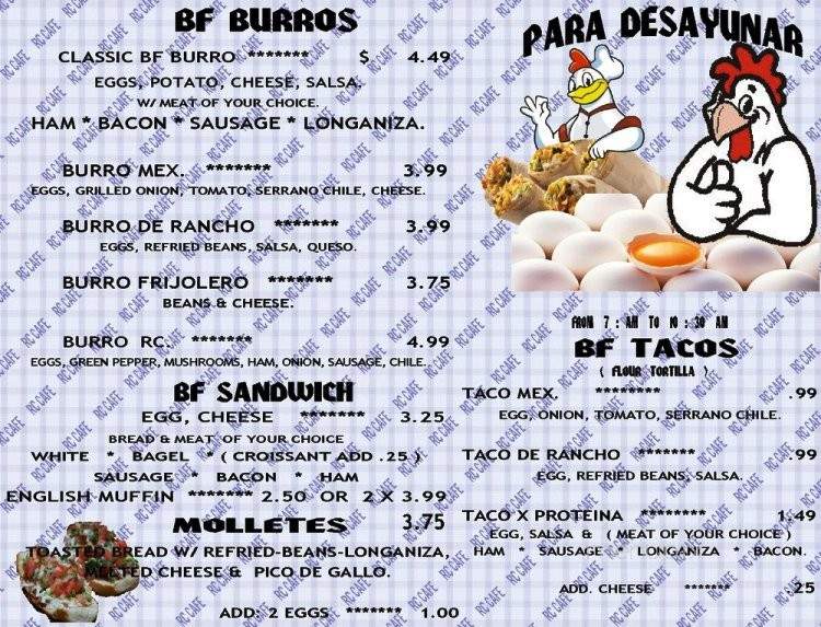 RC Cafe - Huntington Beach, CA menu_pic