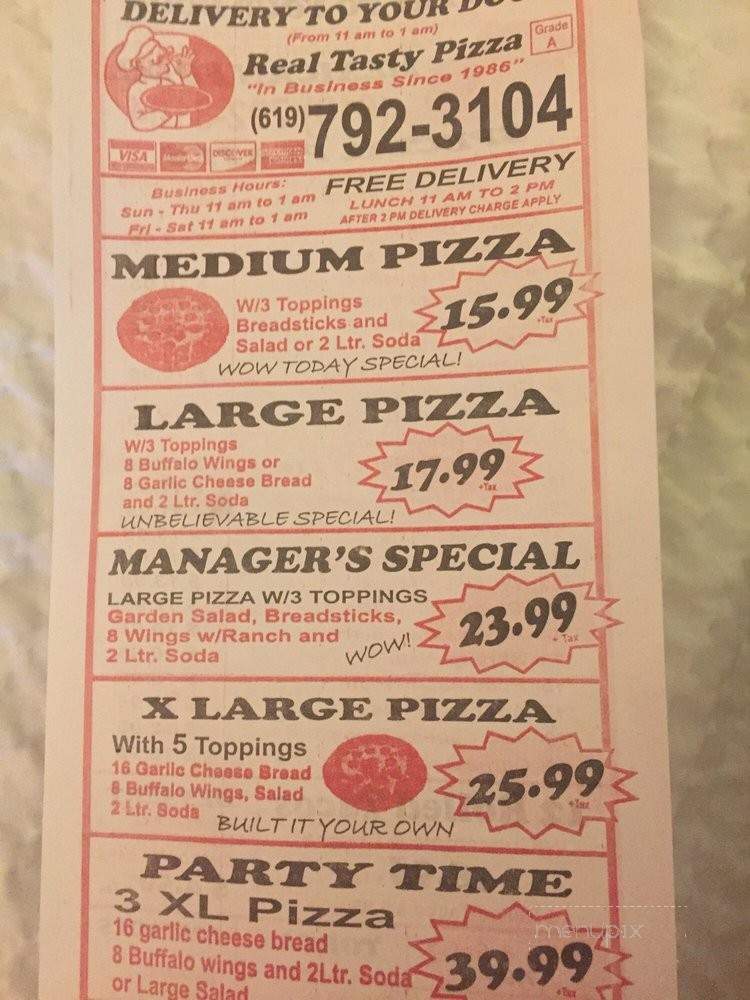 Real Tasty Pizza - San Clemente, CA menu_pic