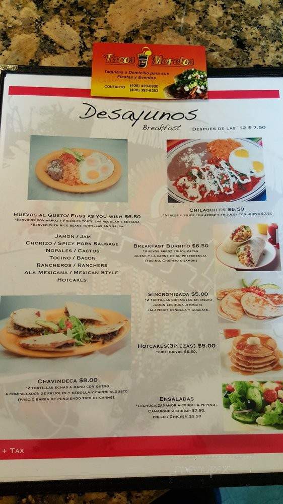 Tacos Morelos - San Jose, CA menu_pic
