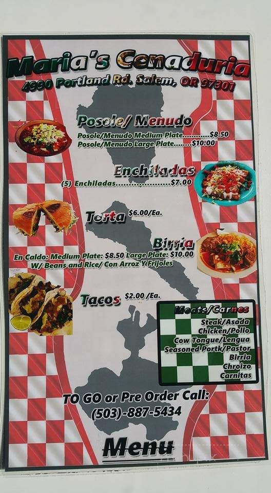 Maria's Cenaduria - Salem, OR menu_pic