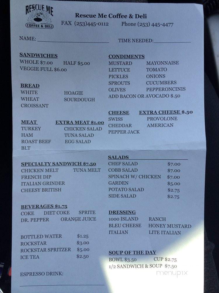 Rescue Me Coffee & Deli - Puyallup, WA menu_pic