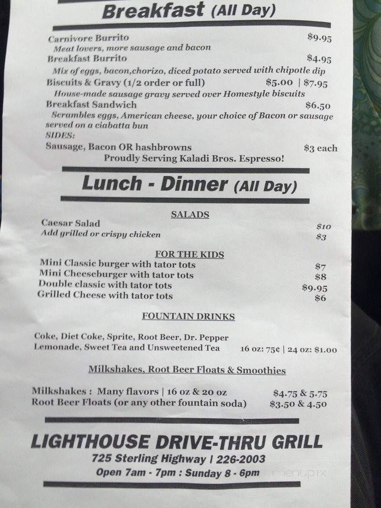 Lighthouse Drive-thru Grill - Homer, AK menu_pic