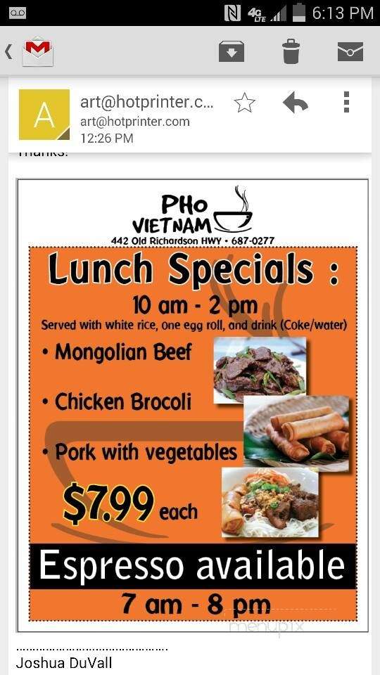 Pho Vietnam - Fairbanks, AK menu_pic